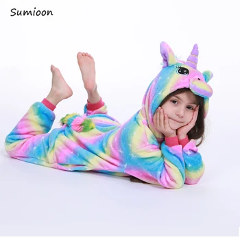 Kigurumi Onesie Bērniem Pijamas Unicorn Pidžamas Zēniem Meitenes Ziemā Dzīvnieku Pidžamas Bērniem Sleepwear Pusaudžu (Dungriņi) 4 6 8 10 Gadu 20590