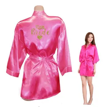 Kimono, Drēbes, Mākslīgās Zīda Sieviešu Kāzu Preparewear Līgava Komanda Sirds Zelta Mirdzums Print Drēbes Vecmeitu Pidžamu Bezmaksas Piegāde 19162