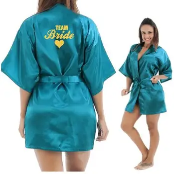 Kimono, Drēbes, Mākslīgās Zīda Sieviešu Kāzu Preparewear Līgava Komanda Sirds Zelta Mirdzums Print Drēbes Vecmeitu Pidžamu Bezmaksas Piegāde