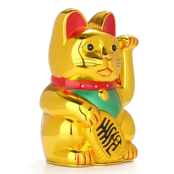 KiWarm Klasiskās Ķīnas Lucky Fortune Elektriskā Winking Kaķis Zelta Ilgviļņu Kaķis Uzaicinājumu Kaķis Maneki AA Baterijas Feng Shui