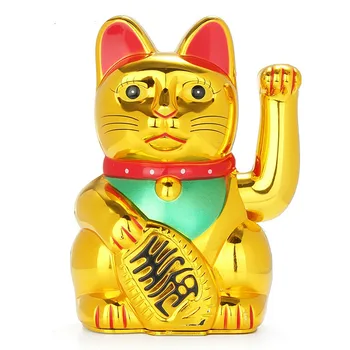 KiWarm Klasiskās Ķīnas Lucky Fortune Elektriskā Winking Kaķis Zelta Ilgviļņu Kaķis Uzaicinājumu Kaķis Maneki AA Baterijas Feng Shui