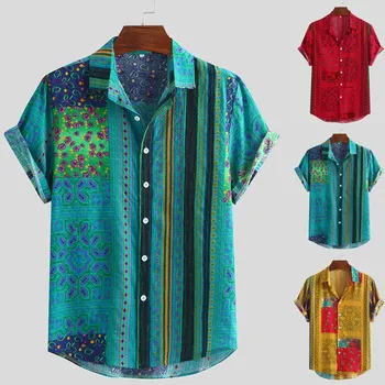 Korejas Drēbes, Krekls Vīriešiem Krāsains Svītru Vasaras Īsām Piedurknēm Zaudēt Pogas Ikdienas Krekls, Blūze Dropshipping платье рубашка #GH