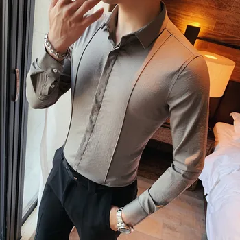 Korejas Krekli Vīriešu Slim Visu maču tīrtoņa Krāsas Krekls ar garām Piedurknēm Biznesa Gadījuma Vīriešu Krekls, Kleita Sociālo Streetwear Blūze
