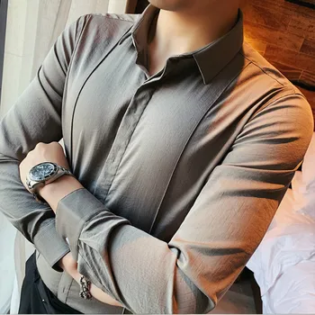 Korejas Krekli Vīriešu Slim Visu maču tīrtoņa Krāsas Krekls ar garām Piedurknēm Biznesa Gadījuma Vīriešu Krekls, Kleita Sociālo Streetwear Blūze