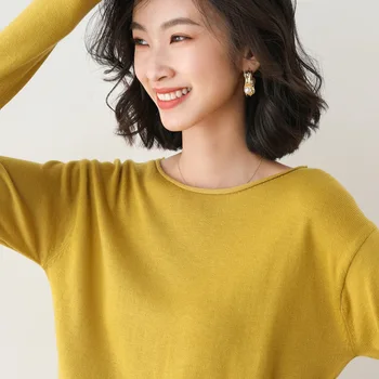 Korejas Stila Sieviešu Džemperis Pavasara Rudens Cietā garām Piedurknēm o Kakla Biroja Dāma Plānas Trikotāžas Džemperi Valkā Džemperi Sieviešu