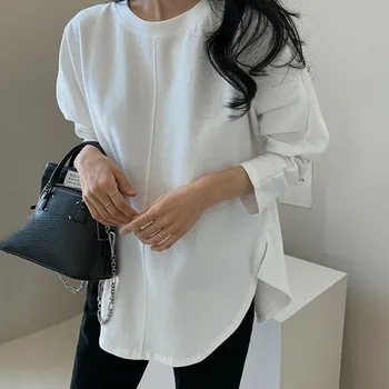 Korejiešu Japāņu Balts T Krekls Sievietēm 2020. Gadam, Modes Gadījuma Pavasara Garām Piedurknēm O Veida Kakla T-Krekls Zaudēt Elegants Top Ropa Mujer Krekli
