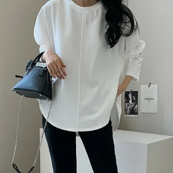 Korejiešu Japāņu Balts T Krekls Sievietēm 2020. Gadam, Modes Gadījuma Pavasara Garām Piedurknēm O Veida Kakla T-Krekls Zaudēt Elegants Top Ropa Mujer Krekli