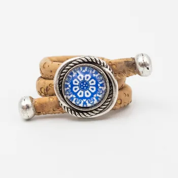 Korķa rotaslietas, kas no Portugāles tradicionālās keramikas flīžu modelis zilā ziedu oriģināls Dabas materiāliem, koka juvelierizstrādājumu KOMPLEKTS-070-1