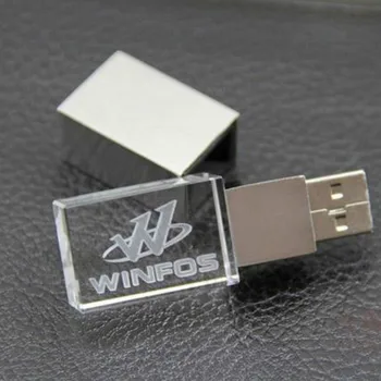 Kristāla USB Pendrive USB 2.0 Flash Ar Kastes LED Gaismas Pasūtījuma Logo Clef Usb Kāzu Dāvana 4gb 8gb 16GB 32GB (vairāk nekā 10pcs Bezmaksas Logo)
