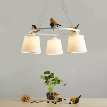 Krāsas Putnu LED Lustras ar Abažūri E27 Auduma Lustras, Lai Dzīvojamā Istabā, Guļamistabā Karājas gaismas Ķermeņi,