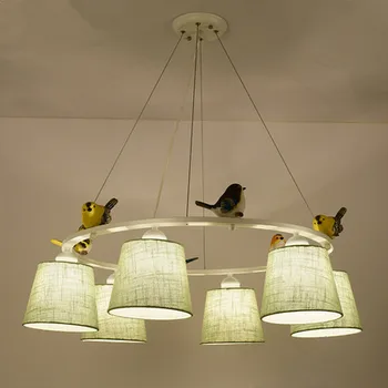 Krāsas Putnu LED Lustras ar Abažūri E27 Auduma Lustras, Lai Dzīvojamā Istabā, Guļamistabā Karājas gaismas Ķermeņi,