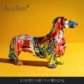 Krāsotas Krāsains Dachshund Suns Statuetes Mājas Dekoru Mūsdienu Vīna Ministru Kabineta Dekoru Darbvirsmas Sveķu Amatniecības Miniatūras Statujas Dāvanu
