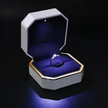 Kāzu Gredzenu Lodziņu LED Apgaismota Deluxe Samta Rotaslietas Dāvanu Saderināšanās Displejs atmiņa Salokāms Valentīna Diena Dāvanu Kastes Organizators