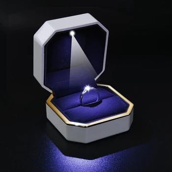 Kāzu Gredzenu Lodziņu LED Apgaismota Deluxe Samta Rotaslietas Dāvanu Saderināšanās Displejs atmiņa Salokāms Valentīna Diena Dāvanu Kastes Organizators