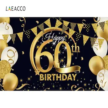 Laeacco Zelta Baloni Laimīgs 60 50 40 30 Dzimšanas dienas svinības Lentes Svētku Plakāta Foto Fona Fotogrāfijas Fons