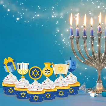 Laimīgs Hanukkah Puse Kūka Topper Cupcake Wrapper DIY Hanuka Puse Rotājumi Ziemassvētku Puse, Kūka Dekorēšanas Piederumi