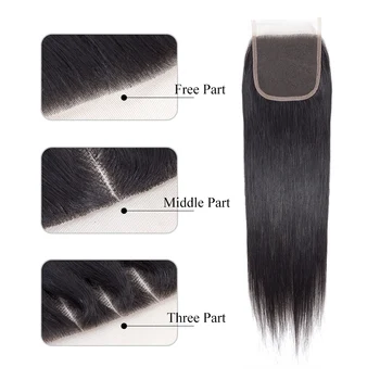 Lanqi Brazīlijas matu aust kūļi taisni mati komplektiem slēgšanas cilvēka matu skaldīšanas ar slēgšana nav-remy matu pieaudzēšana