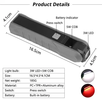 LED COB Darbi Gaismas USB Lādējamu Lukturīti Magnētisko Lāpu Elastīgu Inspekcijas Puses Lampa Worklight Āra Uzmanības centrā