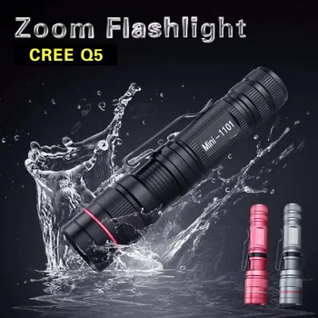 LED Gaismiņa Q5 Zoomable Ūdensizturīgs Lukturi Linternas LED Lampe Torche AA / 14500 Mini LED Lampiņu, lai Self Defense