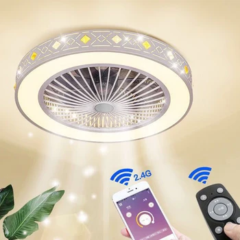 LED Griestu Ventilators, Lampas Gaismas Mobilo Tālruni App, Tālvadības Mūsdienu Neredzams 55 50cm Fani, Mājas Apdare, Apgaismojums, Riņķveida Kārta