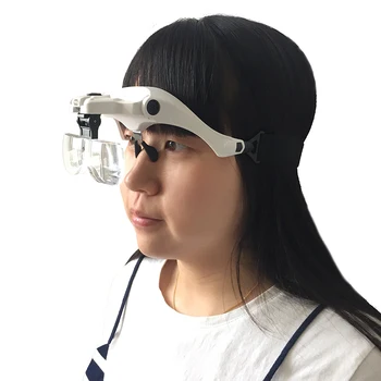LED Izgaismotais Brilles Magnifiying Stikla Brilles Galvas Turētājs Maināmi Lupa ar 2 LED Apgaismojums, 5 Objektīvs