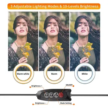 LED Ring Light 26cm Selfie Gaismas Gredzens Luktura Video Ringlight ar Statīvu / tālruņa turētājs/ Uzglabāšanas Somiņa / Bluetooth Tālvadības pults