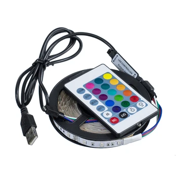 LED Sloksnes Gaismas USB RGB 5V 2835 SMD Elastīgās Lentes RGB LED Gaismas Lampa 5M Lentes Diode Kontroles Apgaismojums ar 24Key Kontrolieris