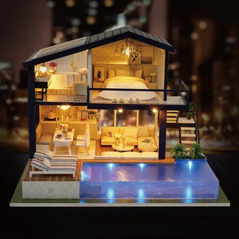 Leļļu Nams Koka Mēbeles Diy Māju Miniatūras Lodziņā Puzzle Roku Darbs Montāža Modeli Namiņš Komplekti, Rotaļlietas, Bērnu Dzimšanas Dienas Dāvana