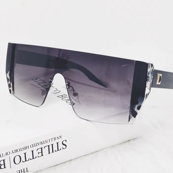 Lielgabarīta Vairogs Laukumā Saulesbrilles Sieviešu Dzīvoklis Sudraba Spoguli bez apmales Saules Brilles Modes Dizainere Liela Toņu lunette UV400 Dāvanu