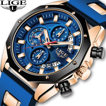 LIGE Sporta Skatīties Vīrieši Zila Silikona Chronograph Kvarca Cilvēks Pulksteņi Pulkstenis Luksusa Zīmolu rokas Pulkstenis Relogio Masculino Reloj Hombre
