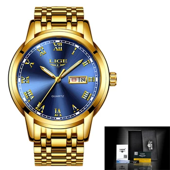 LIGE Vīriešu Pulksteņi Top Zīmola Luksusa Pilnā Tērauda Kvarca Biznesa Zelta Skatīties Militārās Sporta Ūdensizturīgs Rokas pulksteni Relogio Masculino 15973