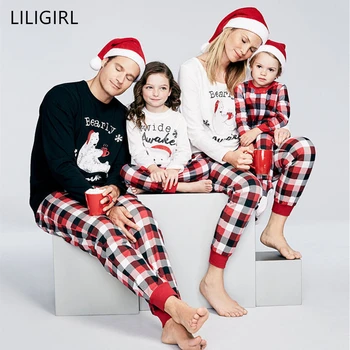 LILIGIRL Ģimenes Saskaņojot Tērpiem Ziemassvētku Apģērbs, Pidžamas Komplekts Tēvs Sievietēm, Bērniem, Baby Sleepwear Naktsveļu Ziemassvētki Pjs Apģērbu Komplekti