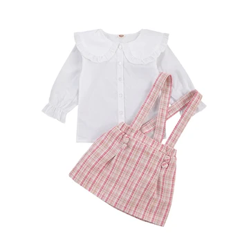 Lioraitiin 2-7Years Baby Toddler Meitene 2gab Modes Apģērbu Komplekts ar garām Piedurknēm Stabilu Top Josta Izšūta Krekls Rudens Drēbes