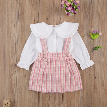 Lioraitiin 2-7Years Baby Toddler Meitene 2gab Modes Apģērbu Komplekts ar garām Piedurknēm Stabilu Top Josta Izšūta Krekls Rudens Drēbes