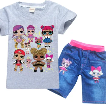 LoL pārsteigumu Oriģināls, Bērnu Komplekti ar T kreklu un Džinsiem, bikses lol lelles, Bērnu t krekls Vasaras Toddler Meitene Apģērbi Meitenēm Apģērbi