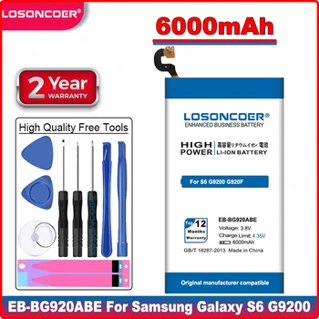LOSONCOER 6000mAh EB-BG920ABE Mobilā Telefona Akumulatora Lietošana Samsung Galaxy S6 Akumulatora G9200 G920f G920i G920A G925S Dāvanu rīki
