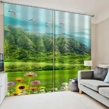 Luksusa Blackout 3D Logu Aizkari Dzīvojamā Istaba Guļamistaba Dabas ainavu zaļā ainava aizkari, aizkaru 3d