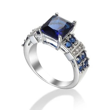 Luksusa Champagne&Royal Big Blue Zircon Ring Crystal Elegants Sieviešu Gredzeni Kāzu Jewerly Piederumu Saderināšanās Gredzenu par Līgavas