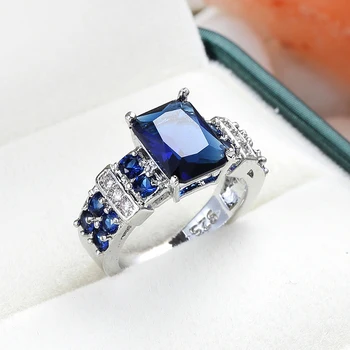 Luksusa Champagne&Royal Big Blue Zircon Ring Crystal Elegants Sieviešu Gredzeni Kāzu Jewerly Piederumu Saderināšanās Gredzenu par Līgavas