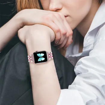 Luksusa Sievietes Dimanta Rokassprādzi Apple Skatīties SE Joslā, Sērija 6 5 4 3 Izsmalcinātu Metāla Siksniņu 40mm 44mm 38mm 42mm par Iwatch Jostas