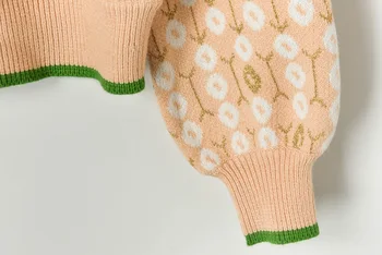Luksusa Zīmolu Dizainera Adīti Džemperi Sievietēm Vintage O Kakla Zelta Diegus Žakarda Laternu Piedurknēm Mīksti Adīts Džemperis