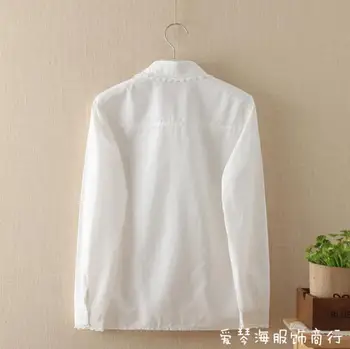 Līdz 2018. gada Pavasarī jaunā Sieviešu Siv sieviešu līnija modes Ikdienas kokvilna ar garām piedurknēm balto Mežģīņu apkakli krekls Gudrs Blūze top blusas p87
