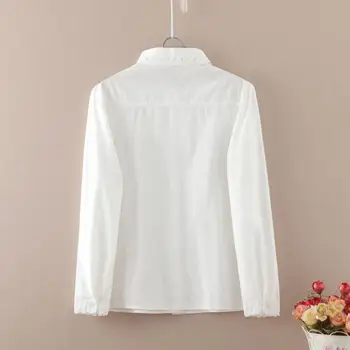 Līdz 2018. gada Pavasarī jaunā Sieviešu Siv sieviešu līnija modes Ikdienas kokvilna ar garām piedurknēm balto Mežģīņu apkakli krekls Gudrs Blūze top blusas p87