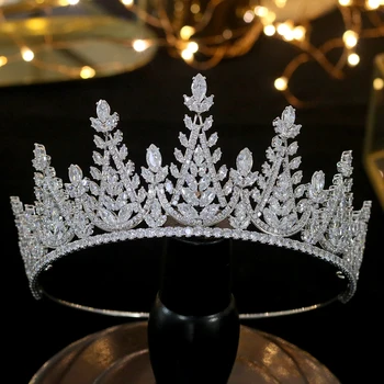 Līgavas kāzu luksusa kristāla galvassegu sieviešu elegants kristāla kronis karalis kāzu matu aksesuāri, cirkonija materiāla tiara 10566