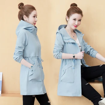 M-4XL Plus Lieluma Rozā Blue Coat Virsdrēbes Sieviešu Modes Kapuci Gadījuma Pavasarī, Rudenī Uzrakt Mētelis Sieviešu korejas Zaudēt Sievietei Drēbes