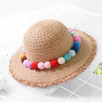 MAERSHEI 2019. gada Vasarā meitenes Salmu Cepure Beach Bērniem Saules Cepure Ikdienas Panama Zēns Klp Krāsains bumbu Straw Hat Visor Klp 38190