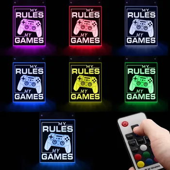 Mans Noteikums Manas Spēles Video Gamepad Kontrolieris LED Apgaismojums Zīme Joypad Kursorsviru, Spēļu Istaba LED Karājas Kuģa Zēns Istabas Cilvēks Ala Dekori