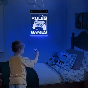 Mans Noteikums Manas Spēles Video Gamepad Kontrolieris LED Apgaismojums Zīme Joypad Kursorsviru, Spēļu Istaba LED Karājas Kuģa Zēns Istabas Cilvēks Ala Dekori