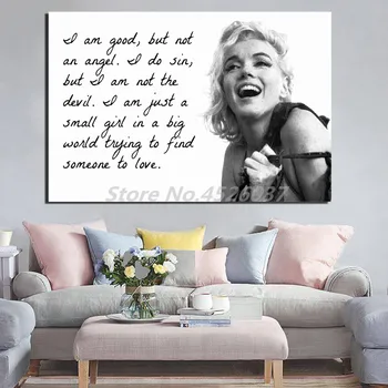 Marilynes Monroes Vintage Plakātu Citātus, es esmu Labs, Bet ne Eņģelis, Ne Melnā Un Baltā Glezna Uz Audekla Guļamistaba Bildes Mājas Dekoru