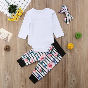 (Matching Māsas Tērpiem Lielā Māsa ar garām Piedurknēm Vēstuli Print T-krekls Little Māsa Ziedu Drukāt Romper+Bikses 3Pcs Apģērbu Komplekts